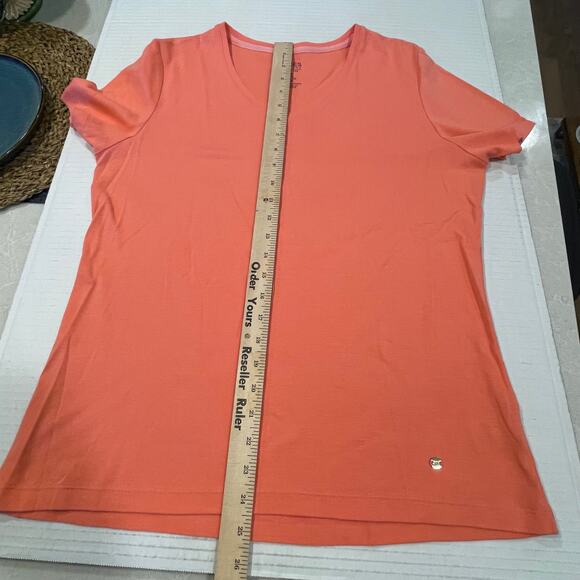 Jones New York Signature Orange pullover Tee extra Large metal logo on hem Vneck - Picture 3 of 10